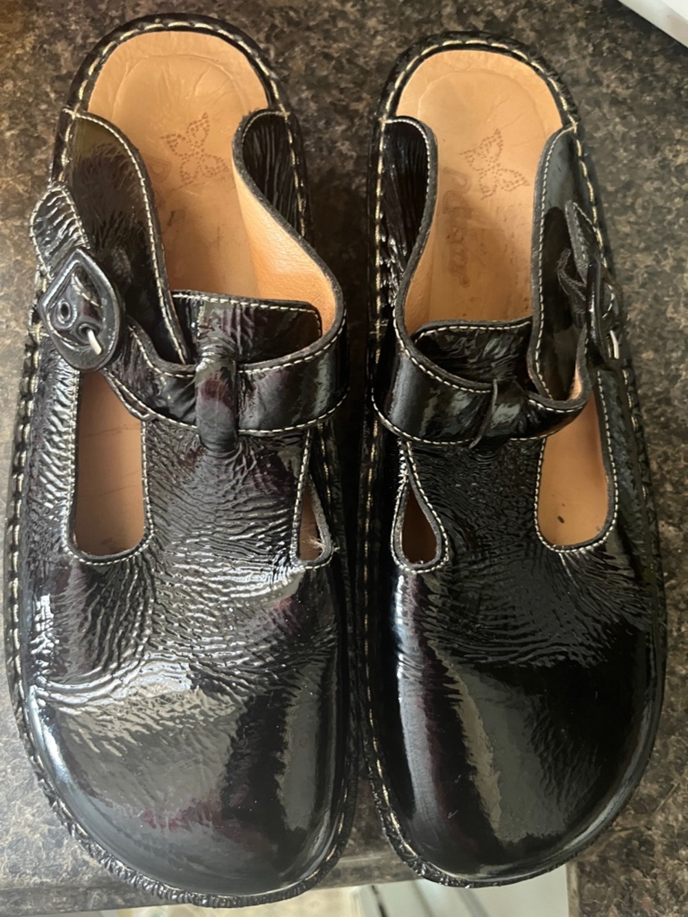 Alegria Black Patent Leather Clogs Mules